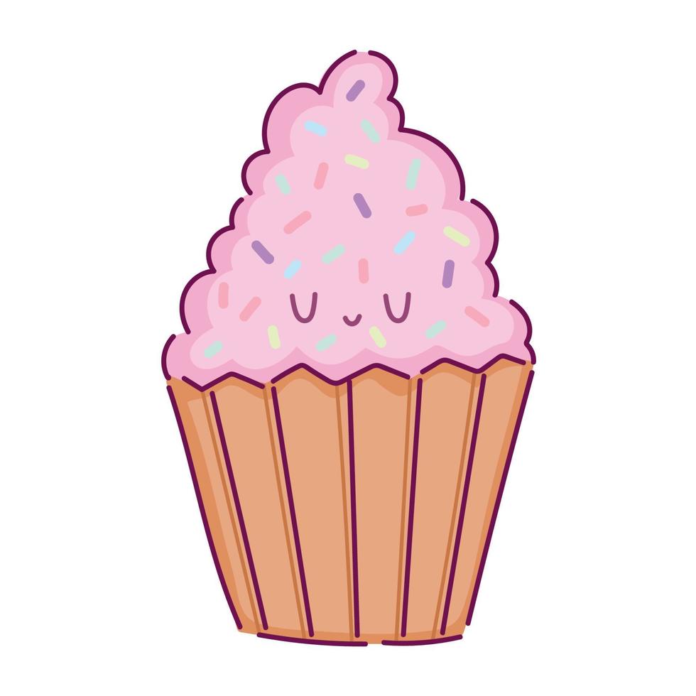postre kawaii cupcake vector