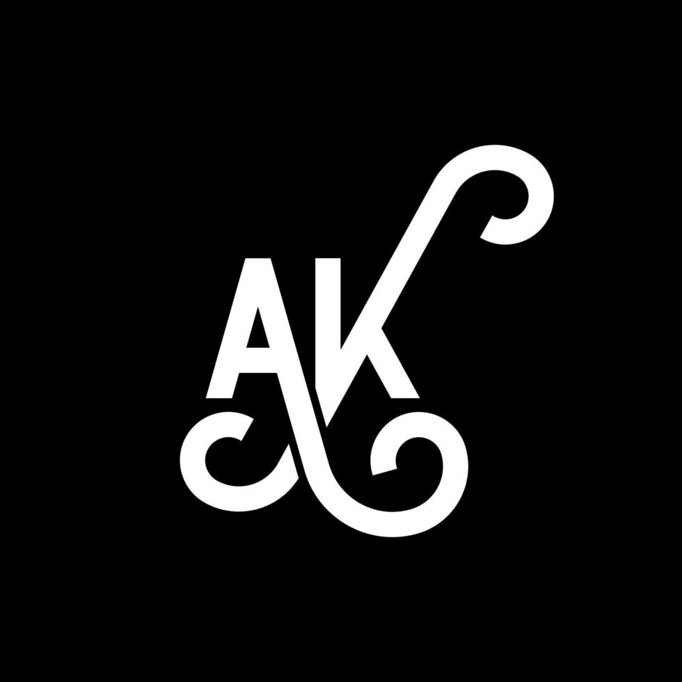 AK letter logo design on black background. AK creative initials letter logo concept. ak icon design. AK white letter icon design on black background. A K vector