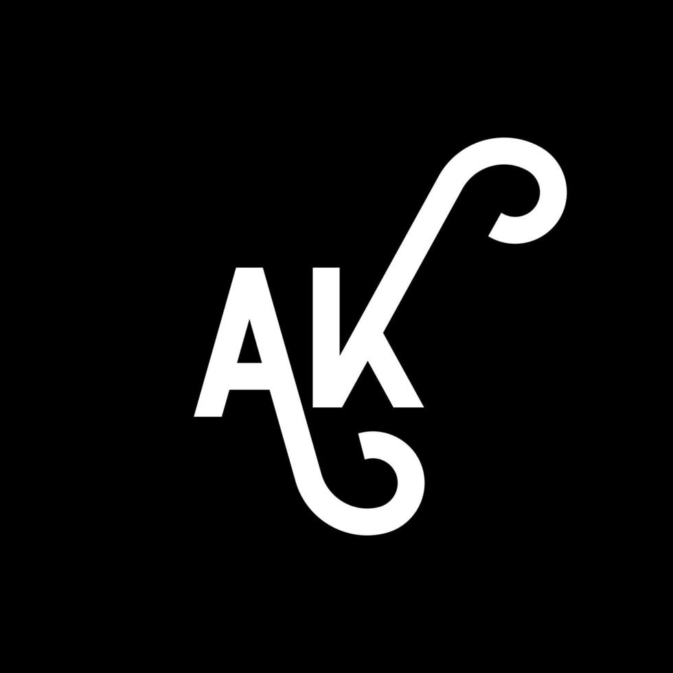 AK letter logo design on black background. AK creative initials letter logo concept. ak icon design. AK white letter icon design on black background. A K vector