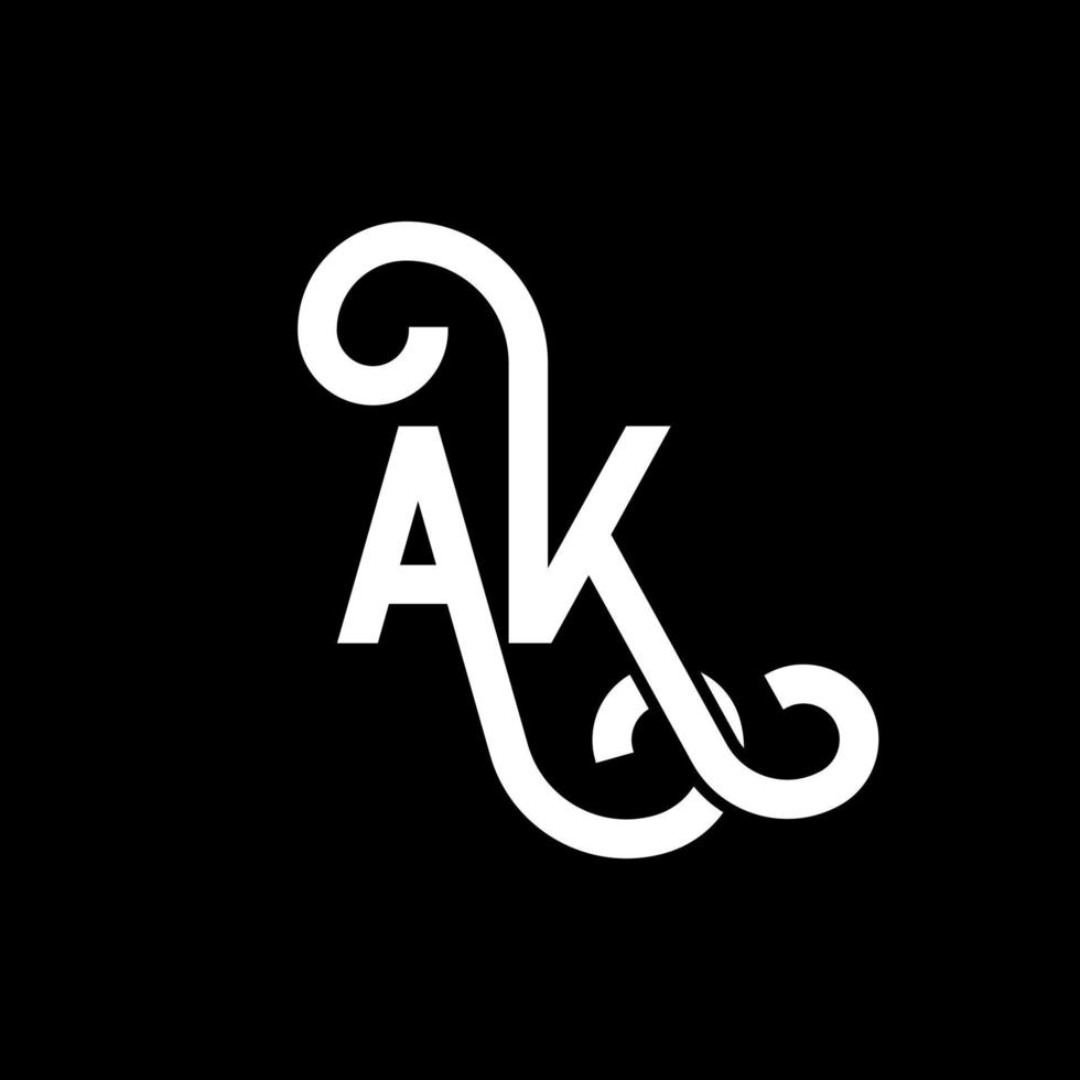 AK letter logo design on black background. AK creative initials letter logo concept. ak icon design. AK white letter icon design on black background. A K vector