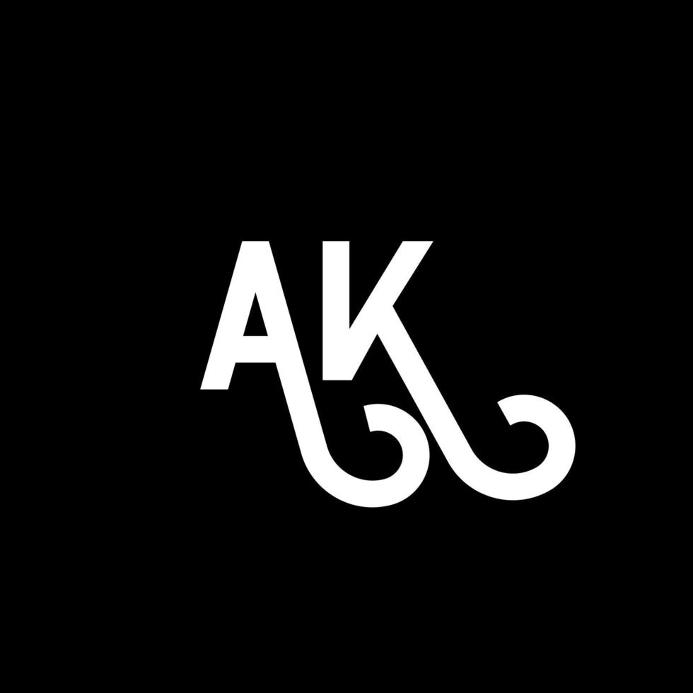 AK letter logo design on black background. AK creative initials letter logo concept. ak icon design. AK white letter icon design on black background. A K vector