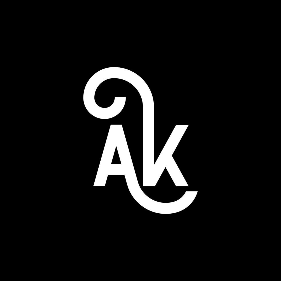 AK letter logo design on black background. AK creative initials letter logo concept. ak icon design. AK white letter icon design on black background. A K vector