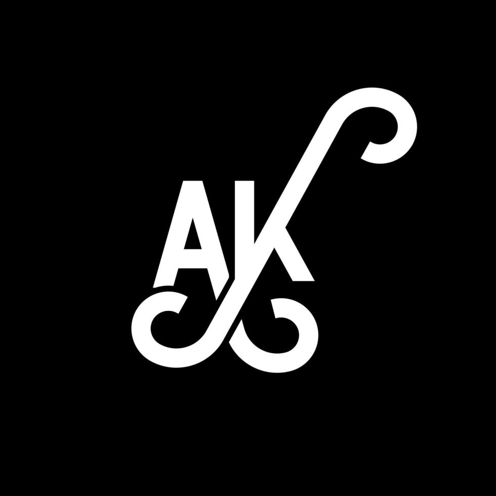 AK letter logo design on black background. AK creative initials letter logo concept. ak icon design. AK white letter icon design on black background. A K vector