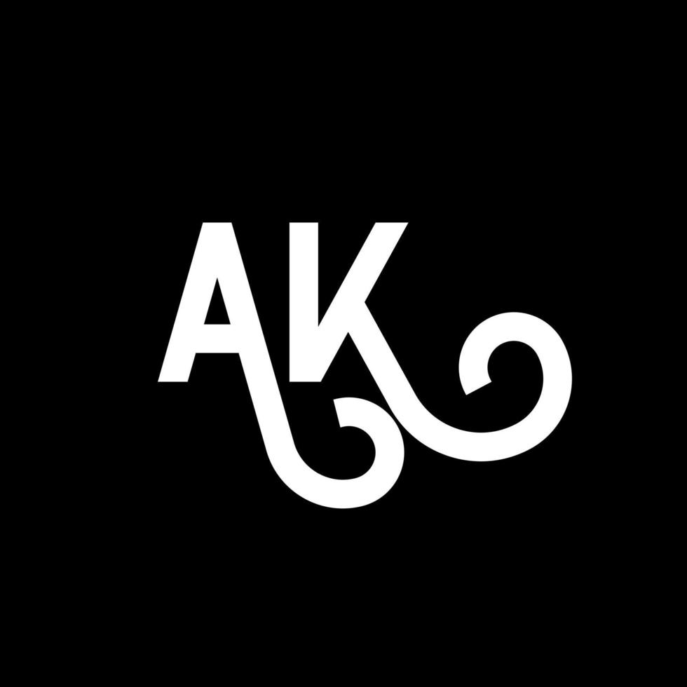 diseño del logotipo de la letra ak sobre fondo negro. concepto de logotipo de letra de iniciales creativas ak. diseño de icono de AK. ak diseño de icono de letra blanca sobre fondo negro. Alaska vector