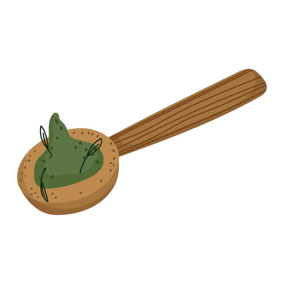 matcha in wooden spoon vector