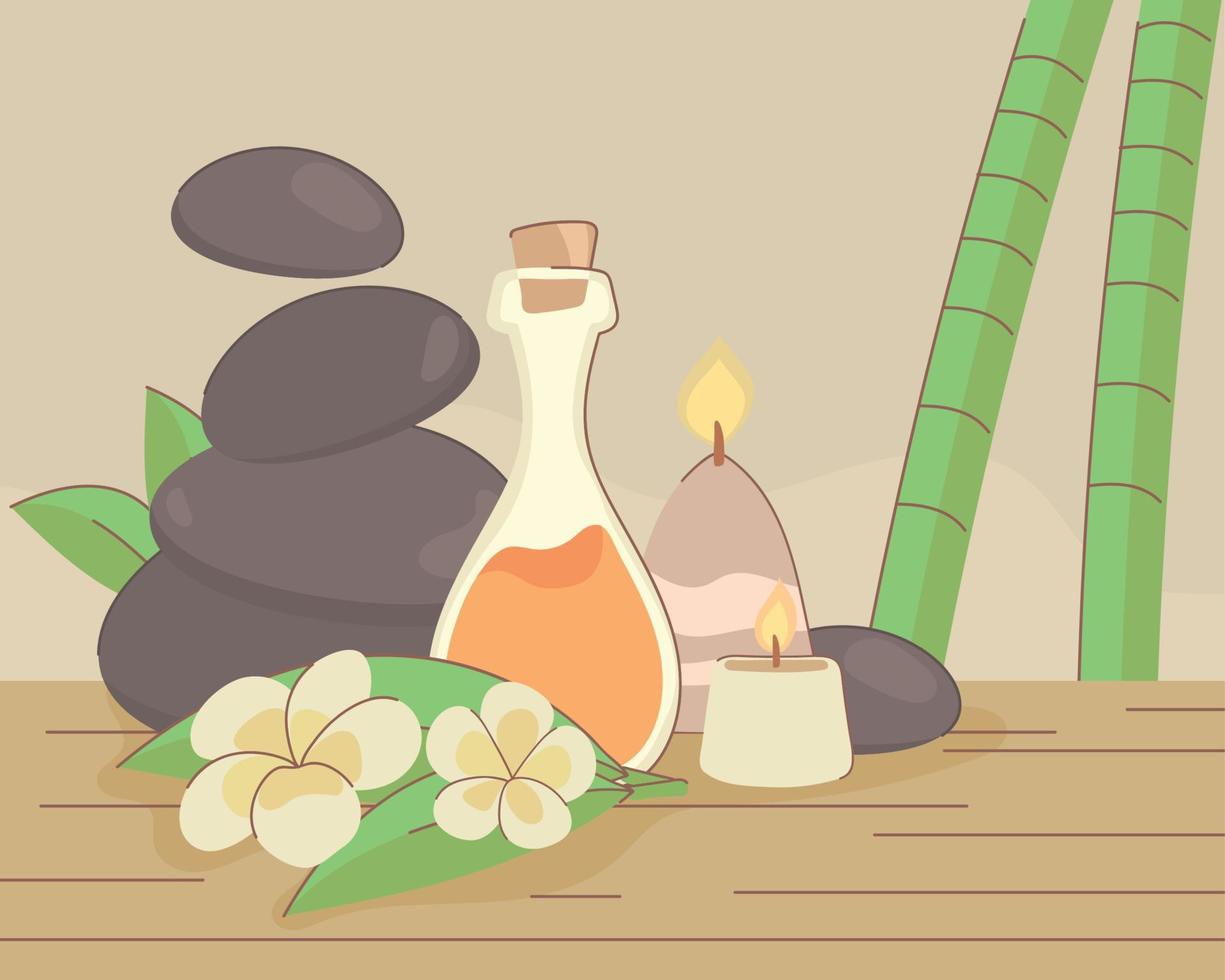 spa oil and candles vector