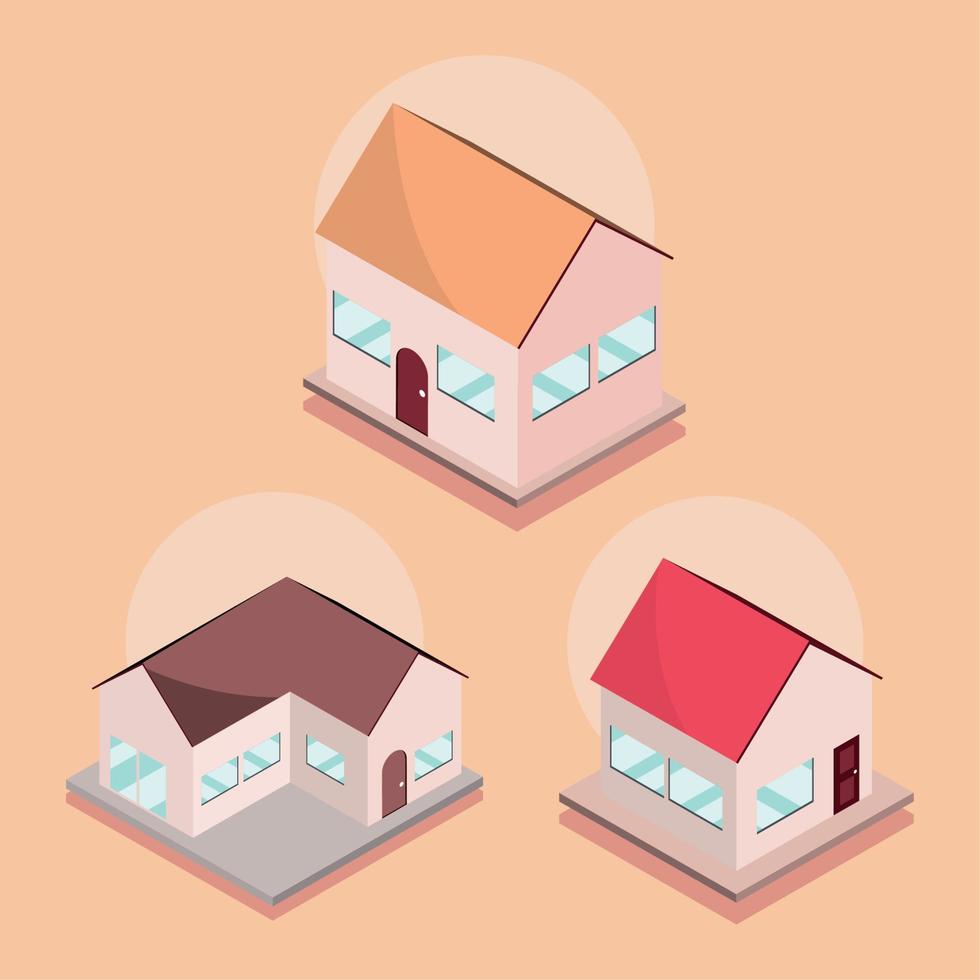 conjunto de casas isométricas vector