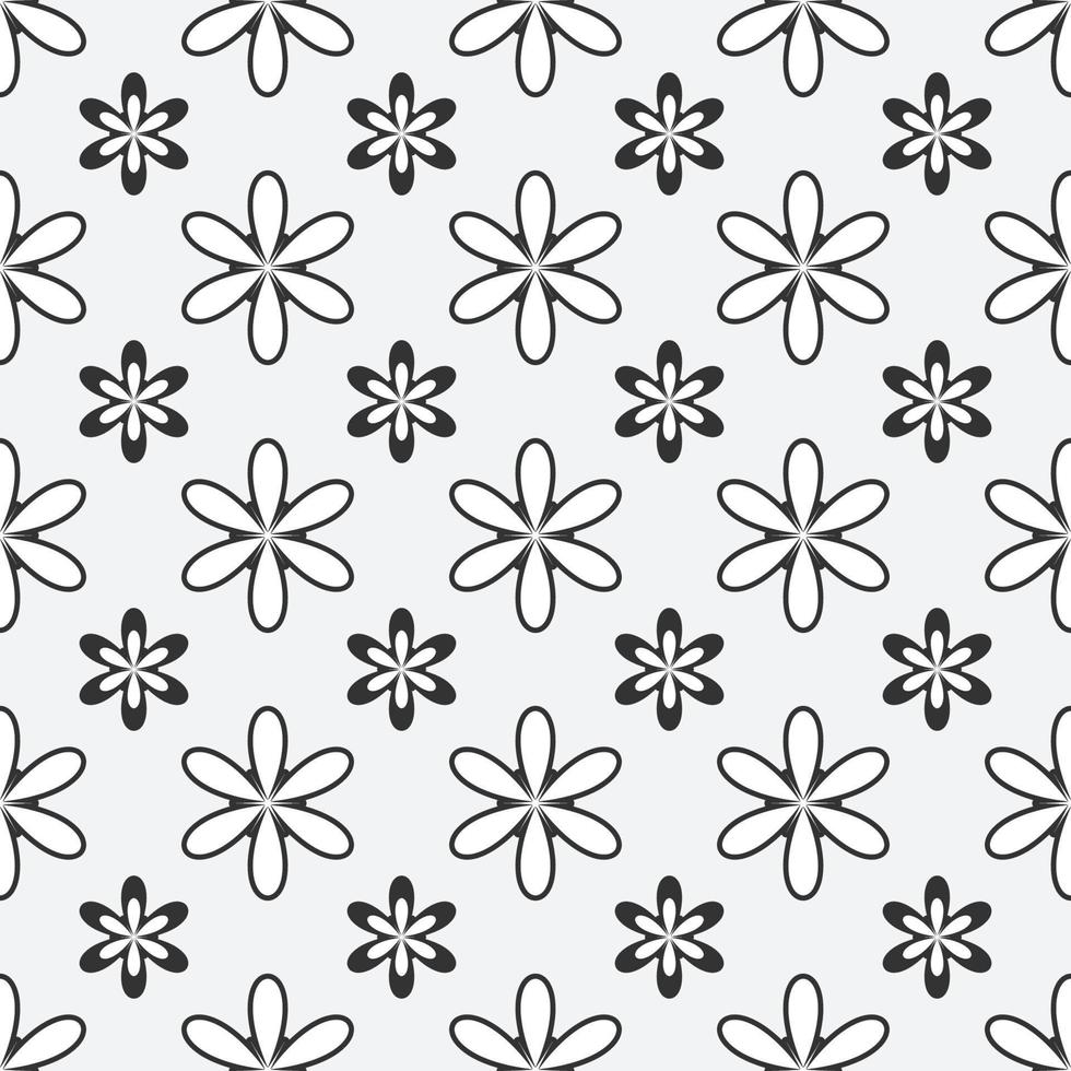 black white geometric flowers seamless pattern vector