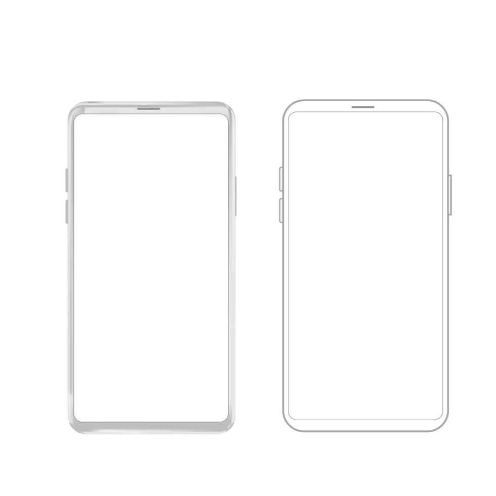 Siver white phone and outline with isolated . black phone and outline with isolated on white backgroundon white background vector