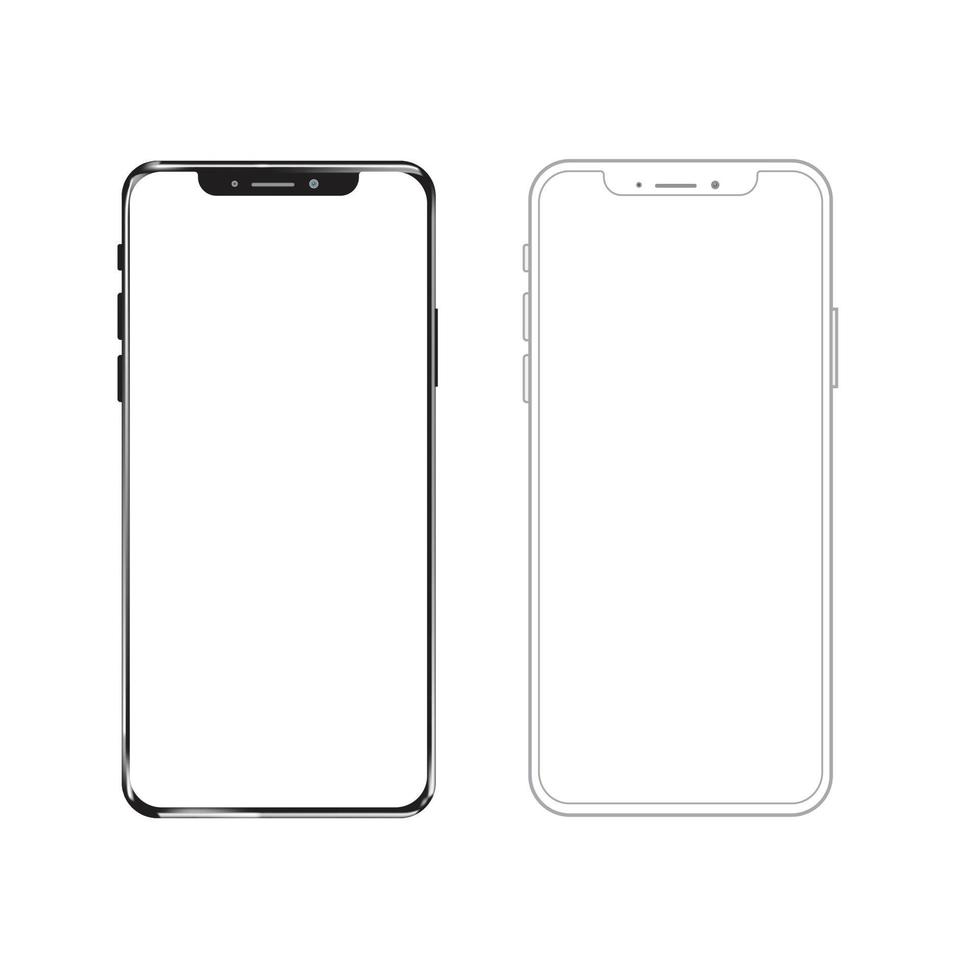 Siver white phone and outline with isolated . black phone and outline with isolated on white backgroundon white background vector