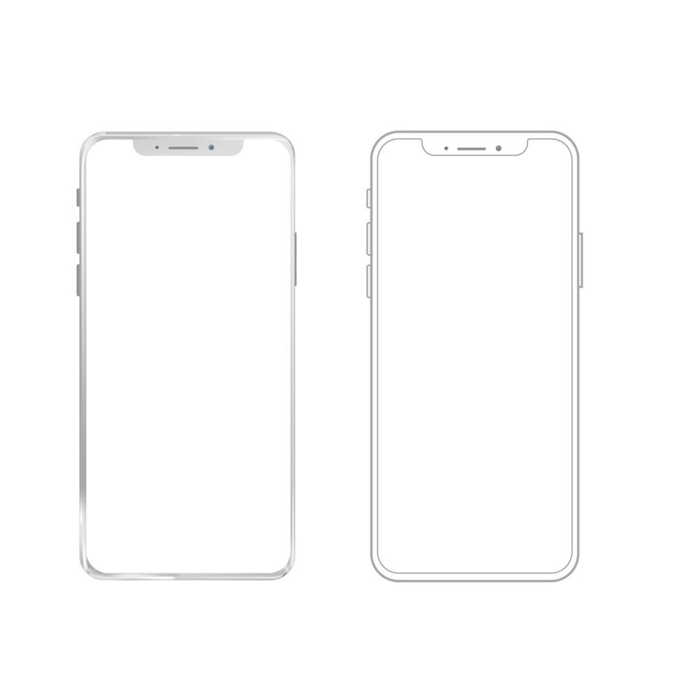 Siver white phone and outline with isolated . black phone and outline with isolated on white backgroundon white background vector