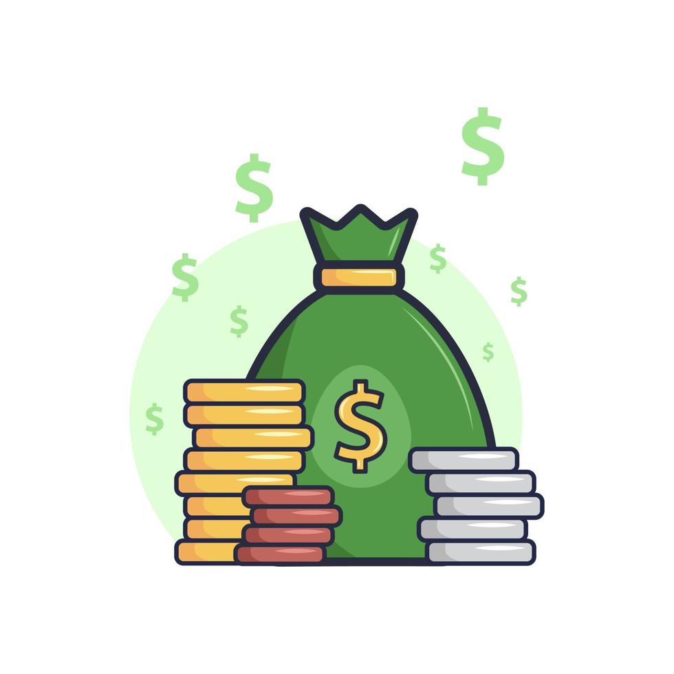 Set of Business Money and Economy Simple Flat Illustration. Wallet, Piggy Bank, Banknotes, Coin, Credit Card, Gold, and Safe Deposit Box vector