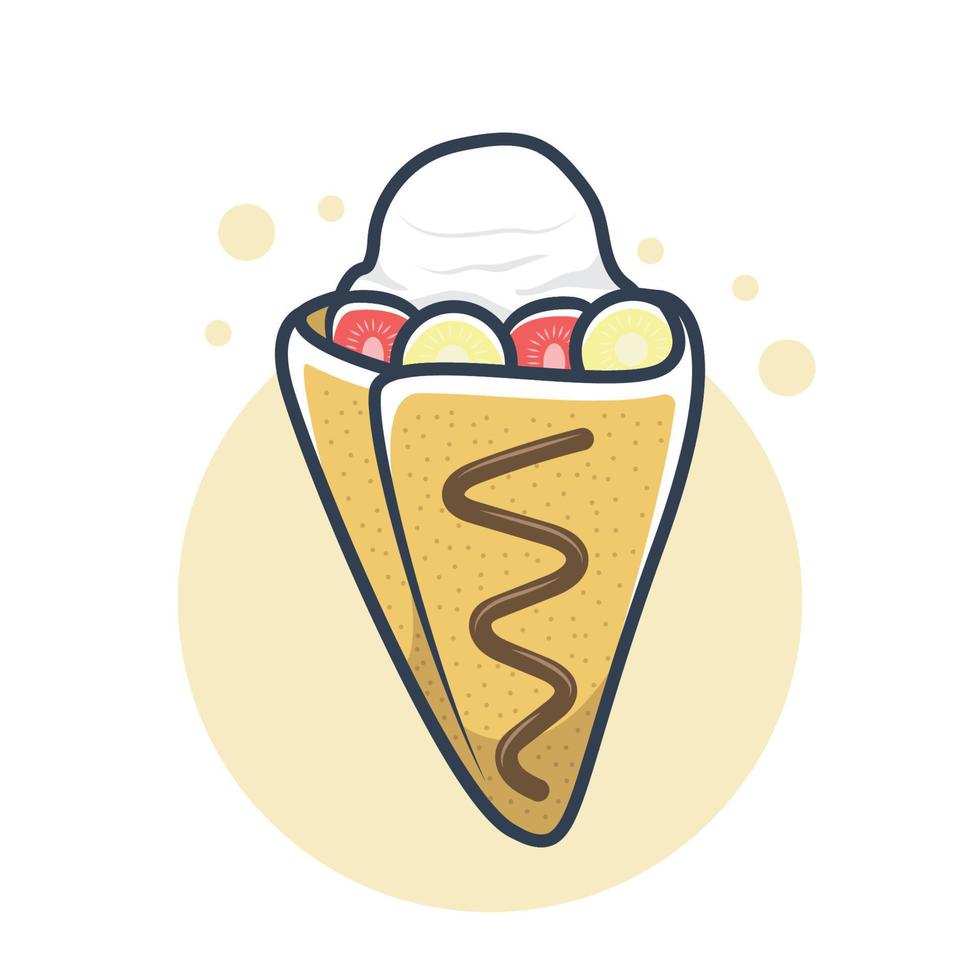 postre de pastel de crepes japoneses en ilustración de estilos de dibujos animados de vector plano