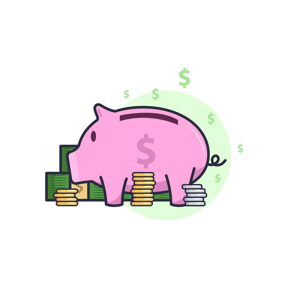 Set of Business Money and Economy Simple Flat Illustration. Wallet, Piggy Bank, Banknotes, Coin, Credit Card, Gold, and Safe Deposit Box vector