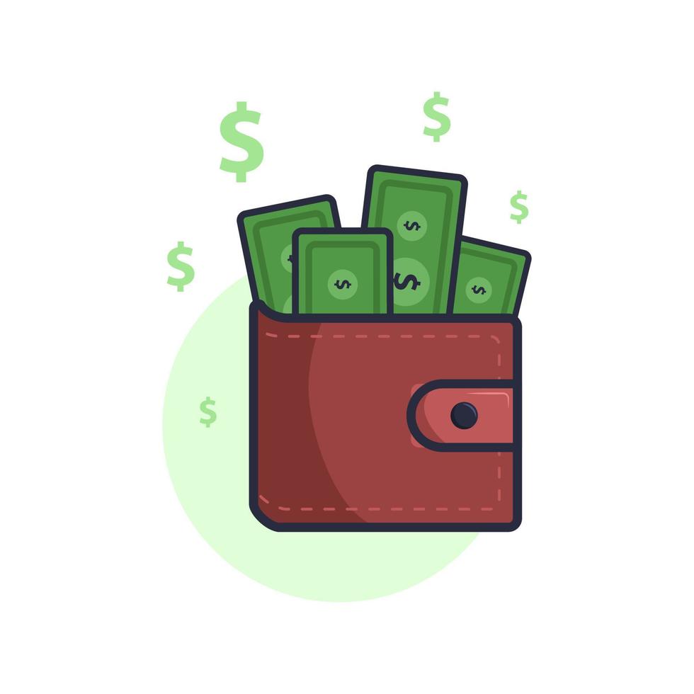 Set of Business Money and Economy Simple Flat Illustration. Wallet, Piggy Bank, Banknotes, Coin, Credit Card, Gold, and Safe Deposit Box vector