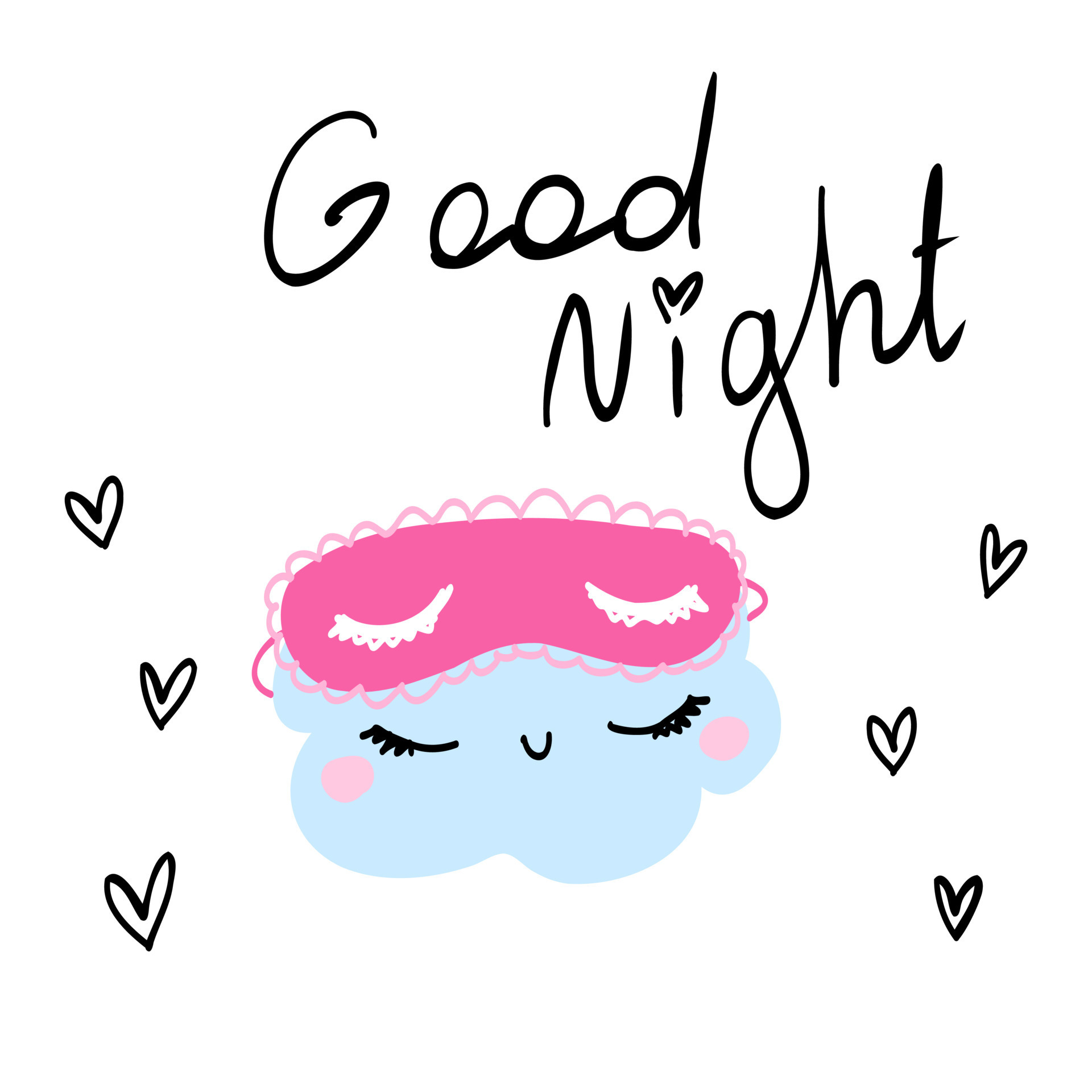 Cute cartoon sleeping baby cloud. Good night text. Doodle illustration ...