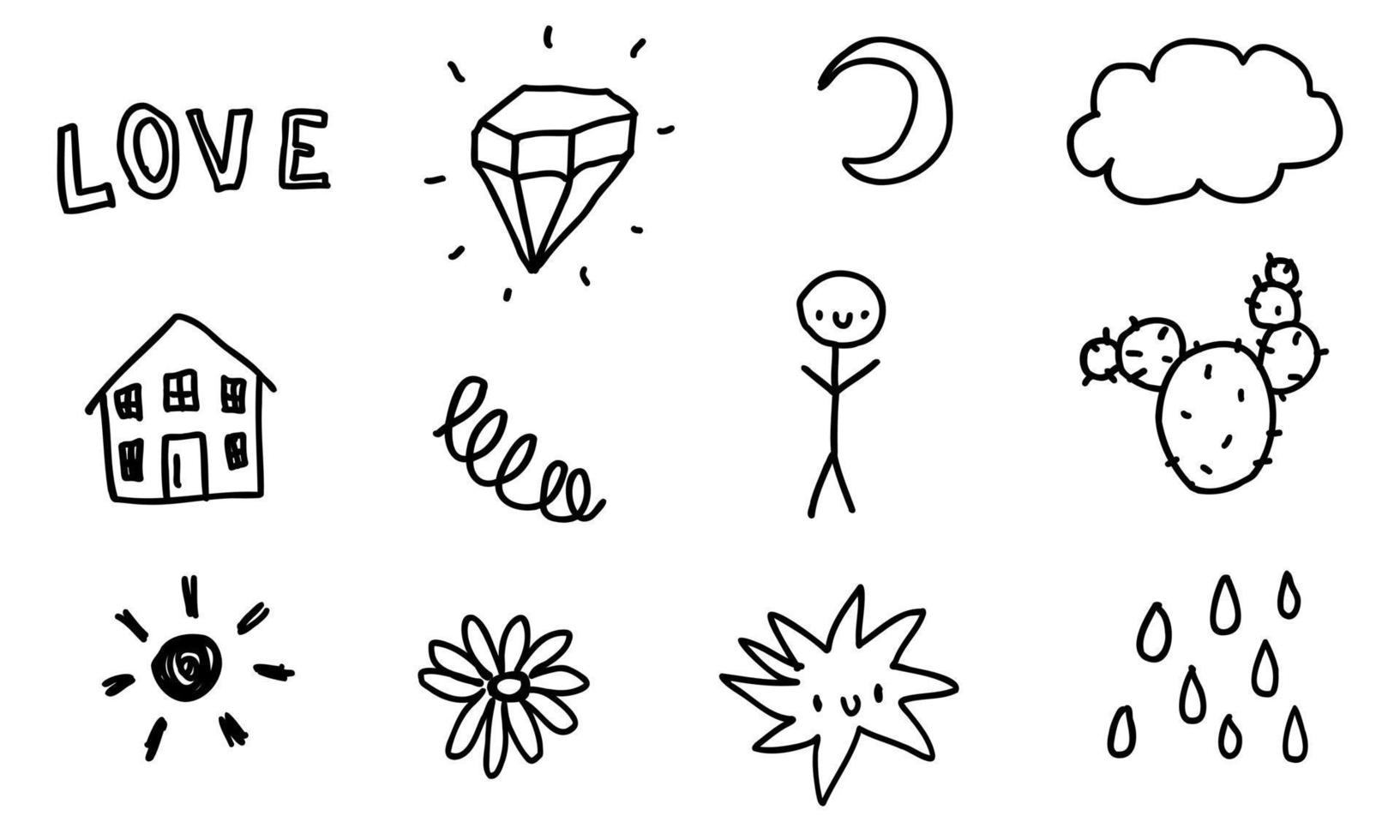 Doodle set, cute scribble isolated, line elements sketch collection for background. vector