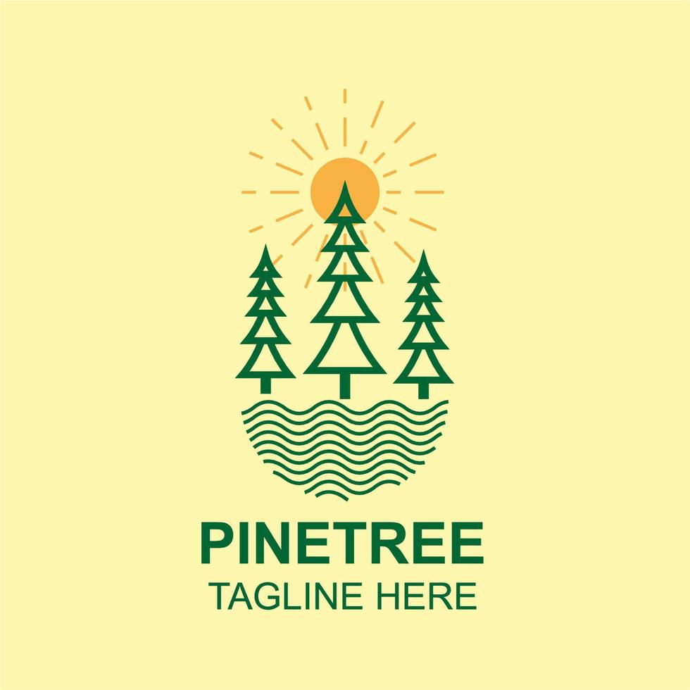 diseño de ilustración vectorial de plantilla de icono de logotipo de insignia de arte de línea de árbol de pino. concepto del logotipo del emblema de la empresa vector