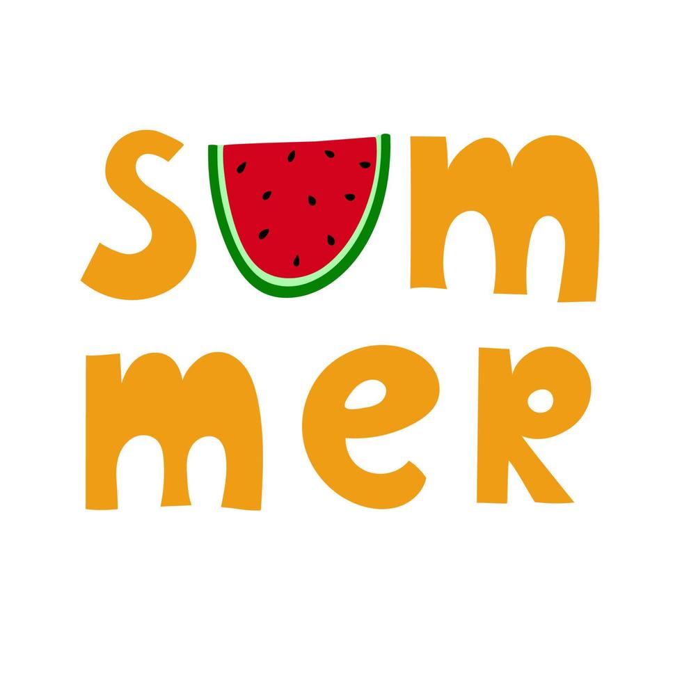 Hand drawn summer lettering with watermelon. Typographic design. vector