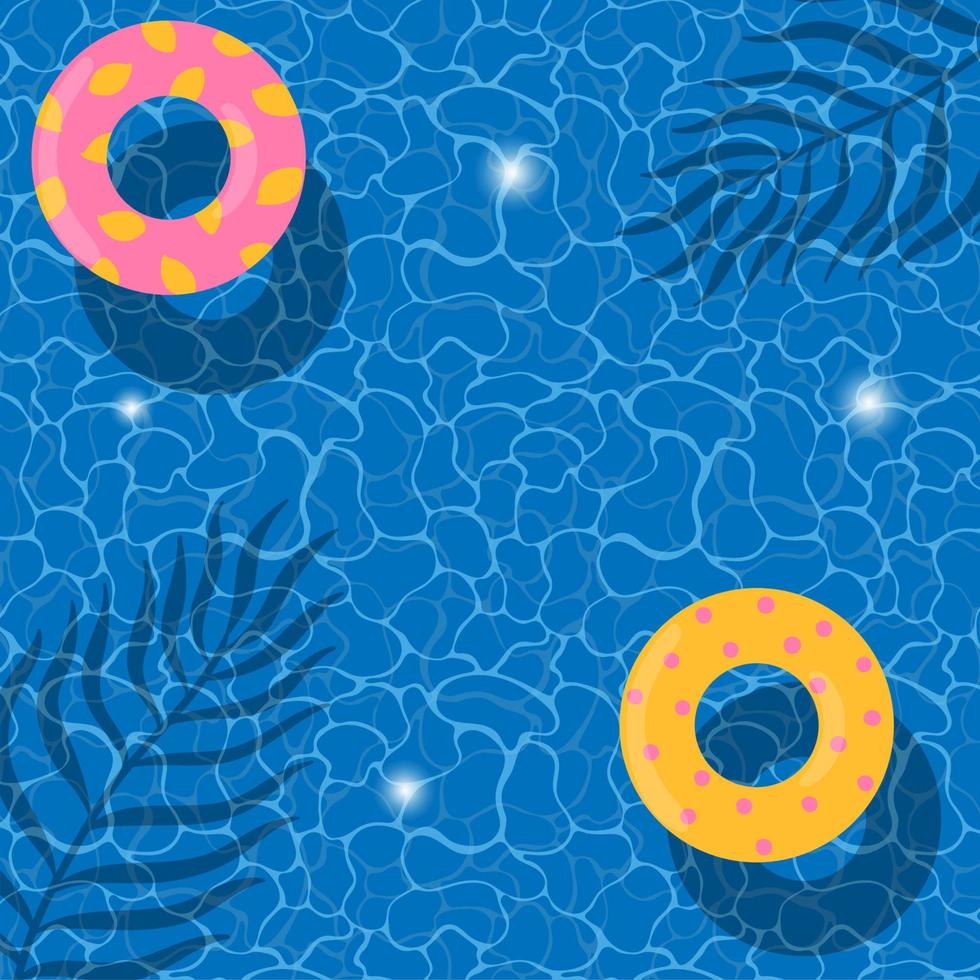 fondo texturizado aqua azul de verano. piscina con flotadores de piscina y sombras de hojas vector