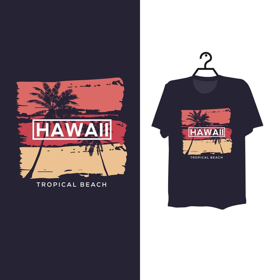 diseño de camiseta de playa tropical de hawaii. vector