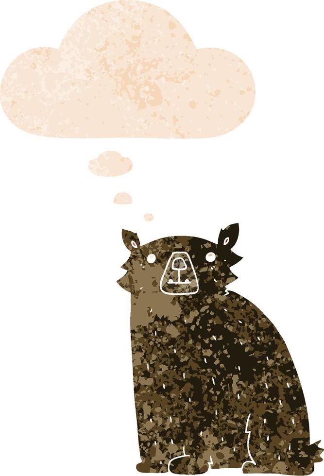 cartoon bear and thought bubble in retro textured style vector