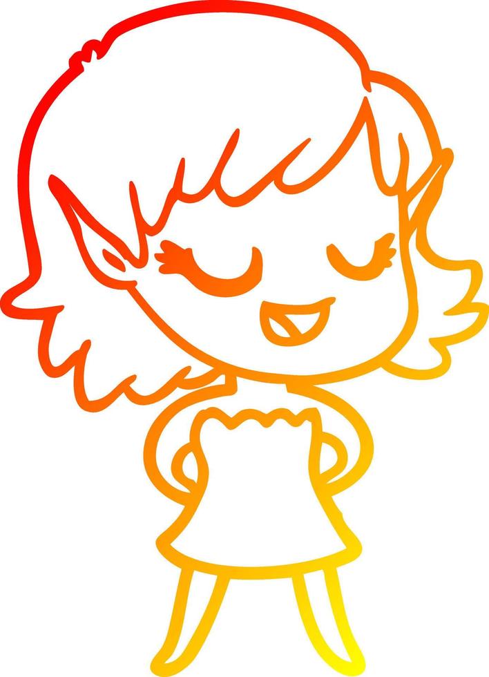 warm gradient line drawing happy cartoon elf girl vector