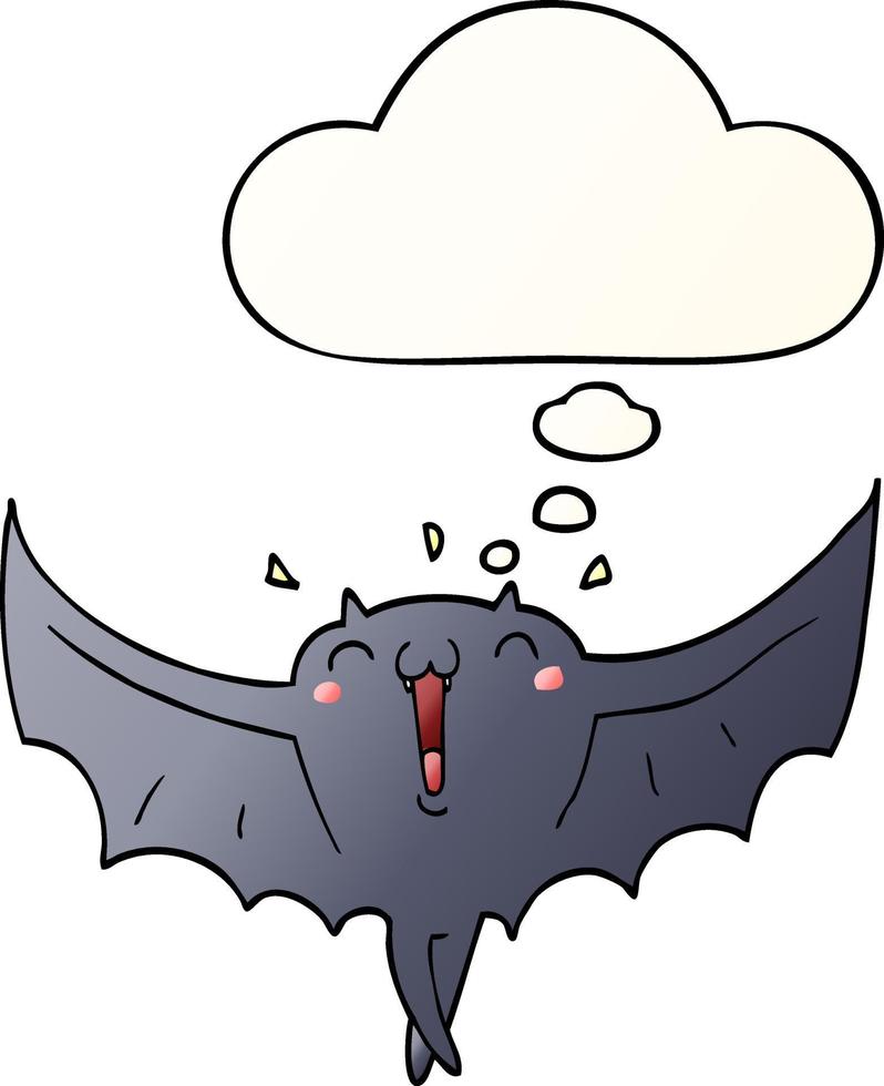 murciélago vampiro feliz de dibujos animados y burbuja de pensamiento en estilo degradado suave vector