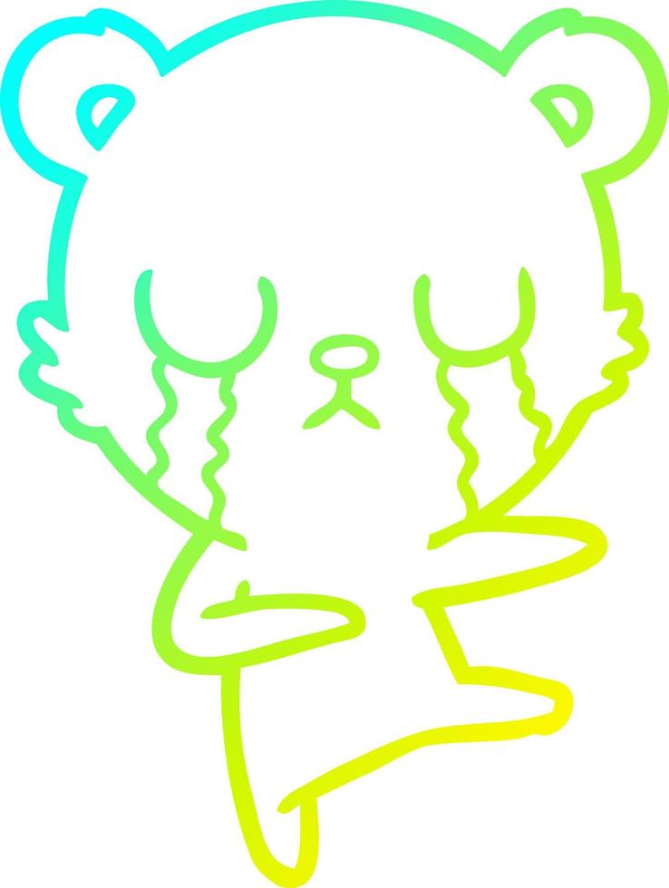 cold gradient line drawing crying polar bear cartoon vector