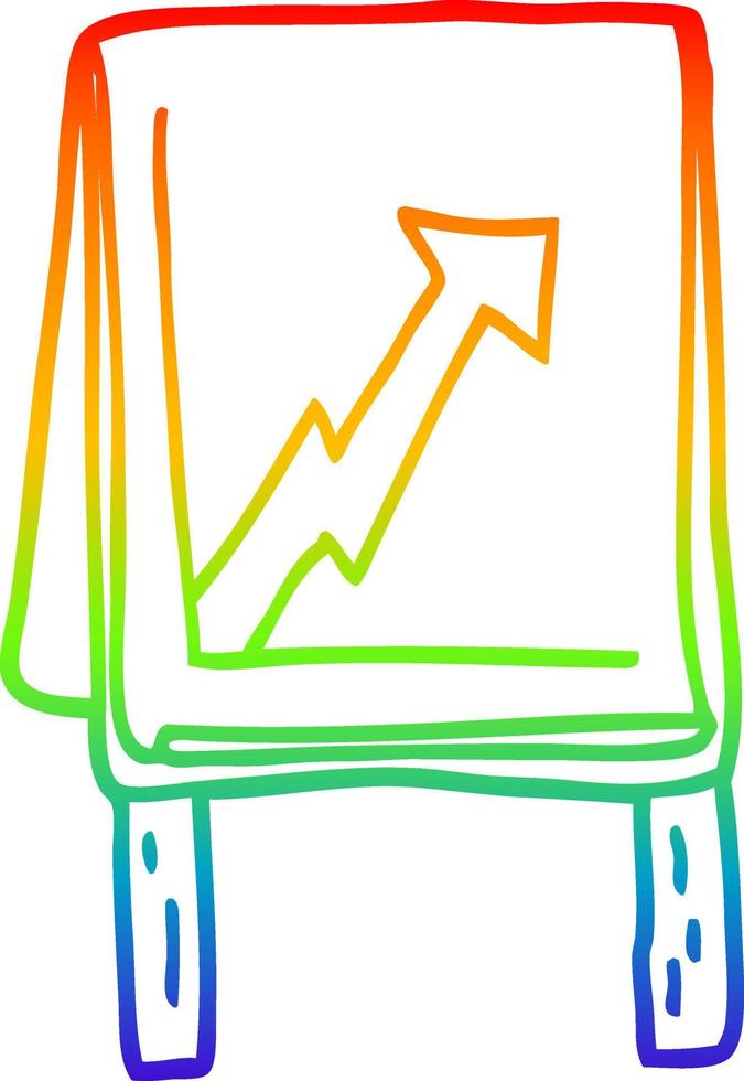 rainbow gradient line drawing cartoon business chart with arrow vector