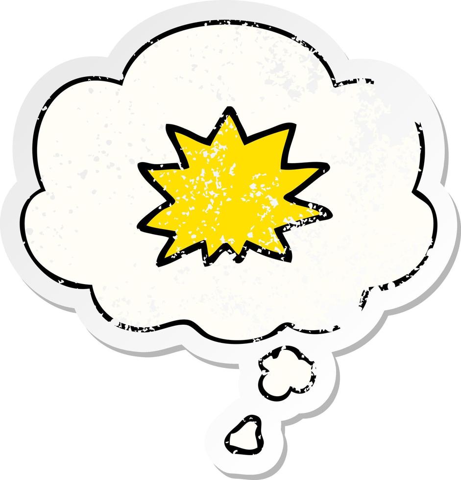 cartoon explosion and thought bubble as a distressed worn sticker vector