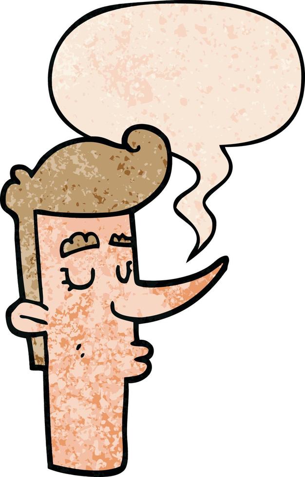 cartoon arrogant man and speech bubble in retro texture style vector