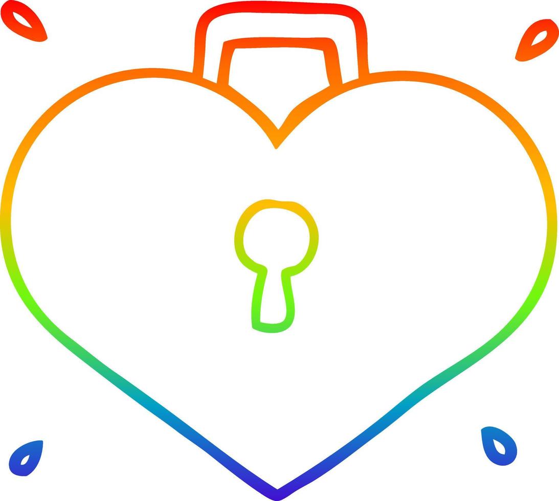 rainbow gradient line drawing cartoon love heart with lock vector