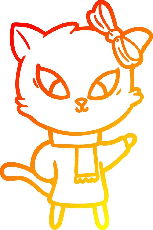 gato de dibujos animados de dibujo de línea de gradiente cálido vector