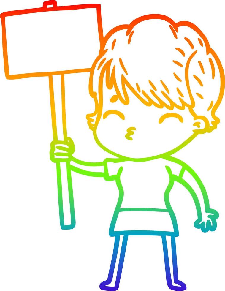 rainbow gradient line drawing cartoon woman thinking vector