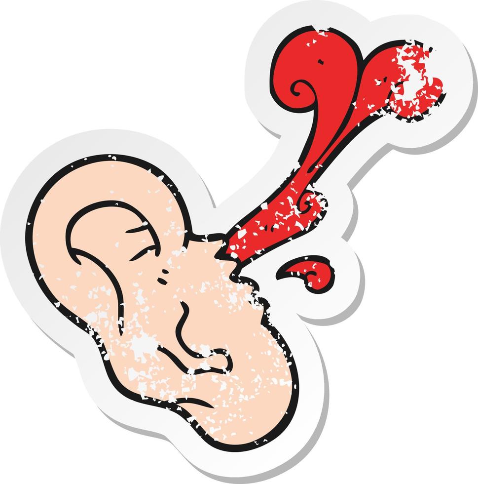 retro distressed sticker of a cartoon severed ear vector