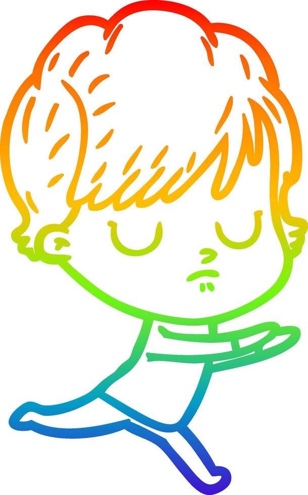 rainbow gradient line drawing cartoon woman vector