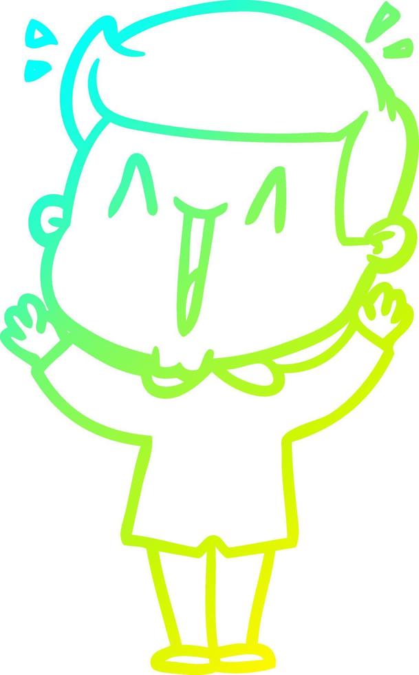 cold gradient line drawing cartoon excited man vector