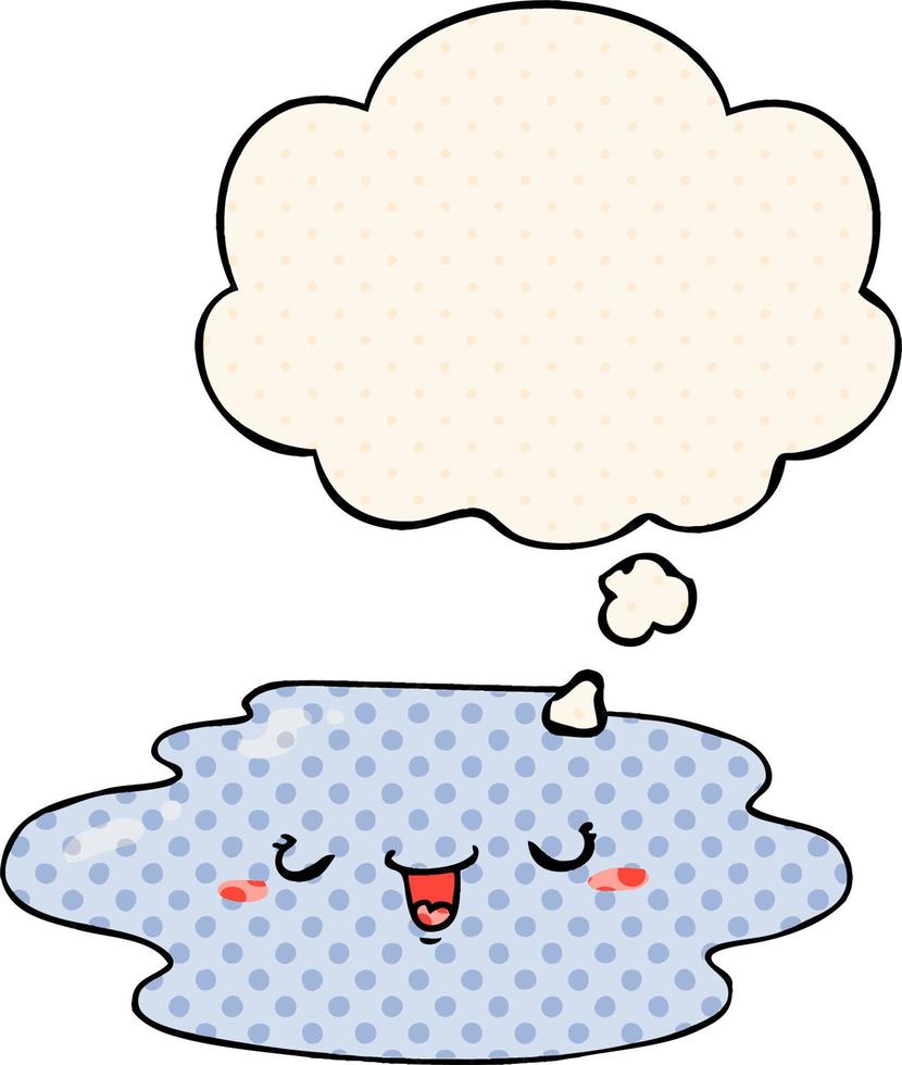 cartoon puddle with face and thought bubble in comic book style vector