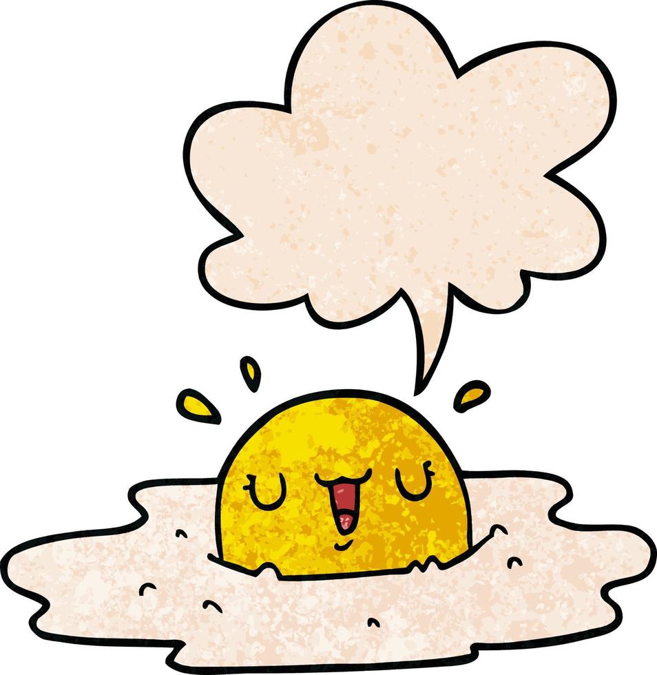 cartoon fried egg and speech bubble in retro texture style vector