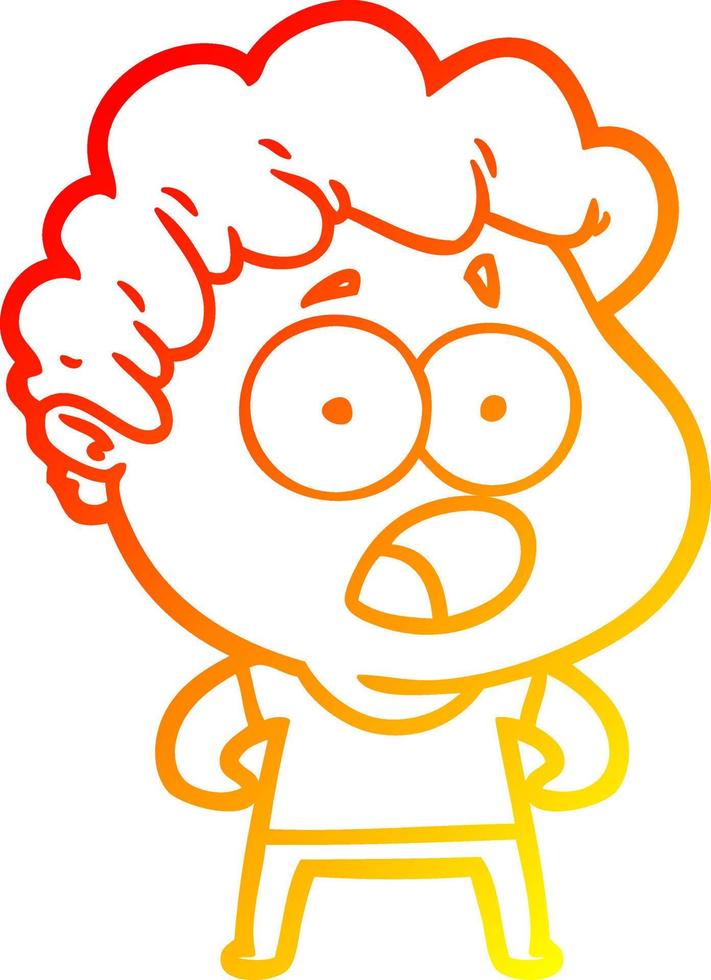 warm gradient line drawing cartoon man gasping in surprise vector
