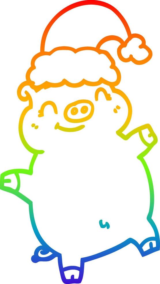 rainbow gradient line drawing cartoon happy christmas pig vector