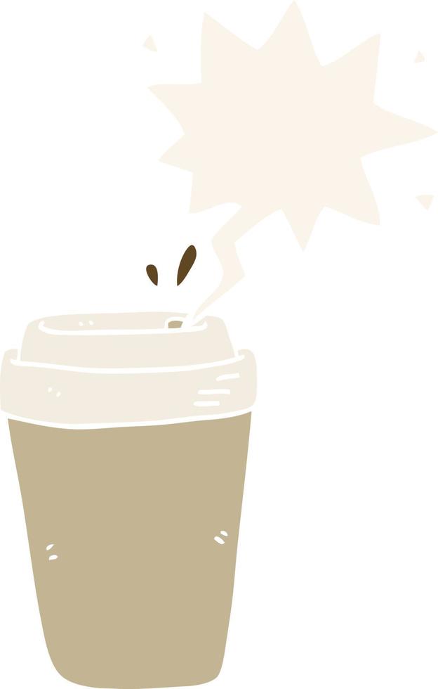 cartoon coffee cup and speech bubble in retro style vector