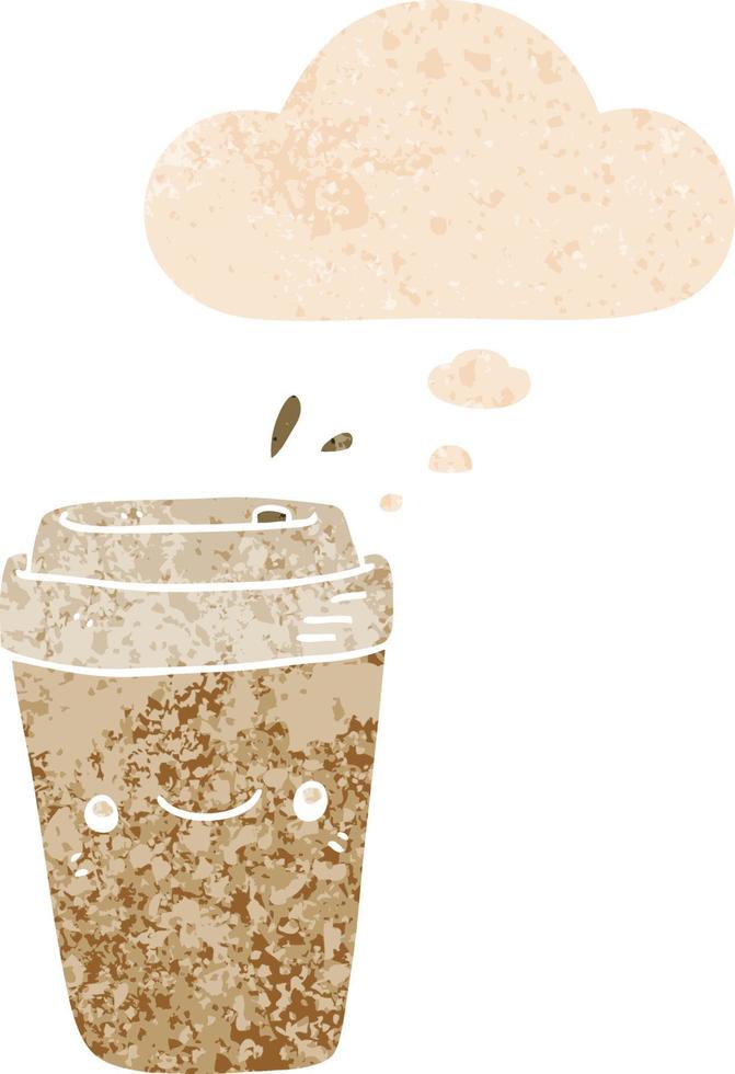 cartoon takeaway coffee and thought bubble in retro textured style vector