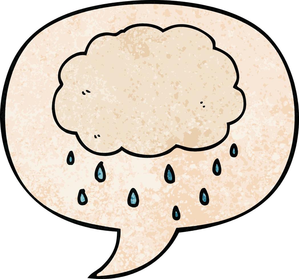 cartoon rain cloud and speech bubble in retro texture style vector