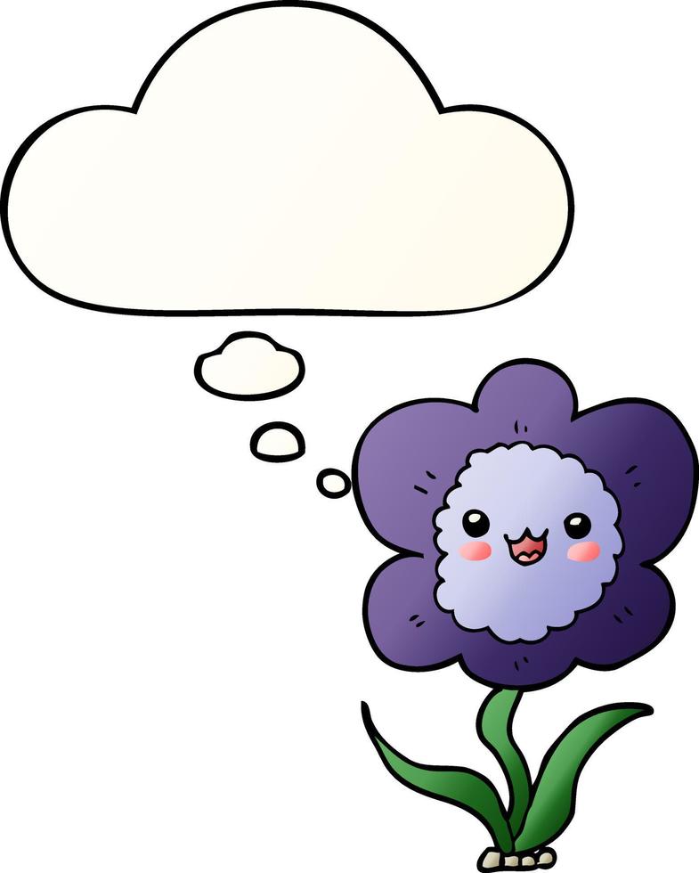 cartoon flower and thought bubble in smooth gradient style vector