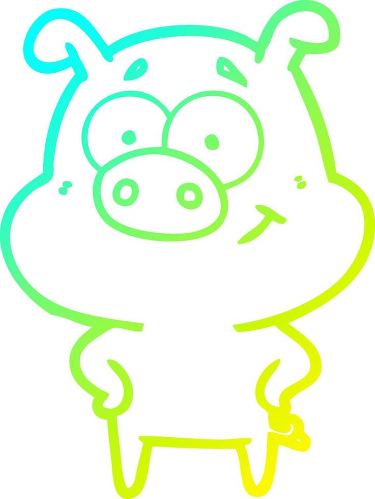 cold gradient line drawing happy cartoon pig vector