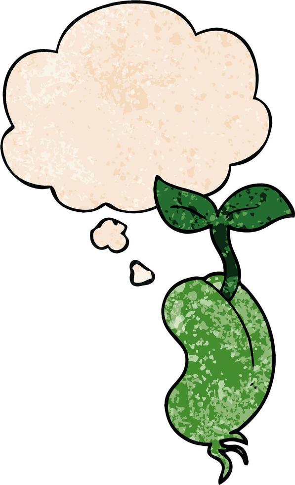 cartoon sprouting seed and thought bubble in grunge texture pattern style vector