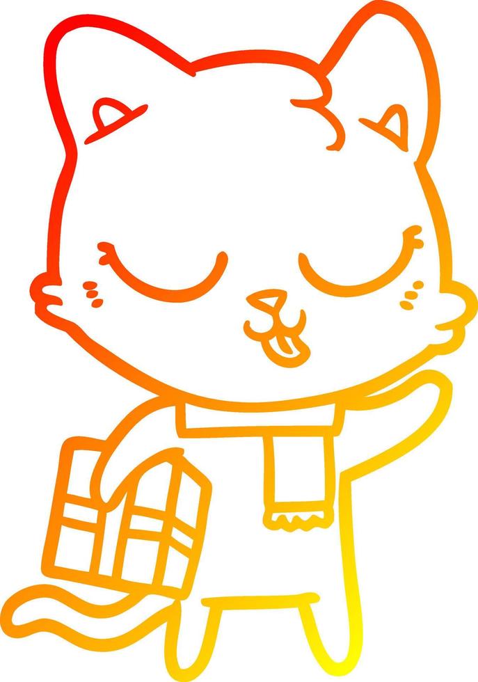 warm gradient line drawing cartoon cat vector