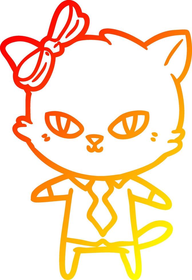 dibujo de línea de gradiente cálido jefe de gato de dibujos animados lindo vector